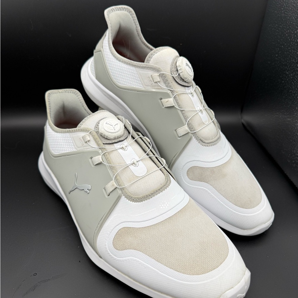 Puma Mens Ignite Fasten8 Disc Golf Shoes 194541-03 White/Silver Men's size 13